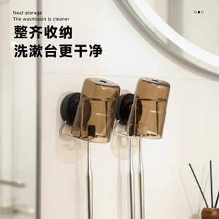 旋转吸盘牙刷杯架胡桃木纹亮黑高级浴室卫生间洗漱套牙刷杯置物架