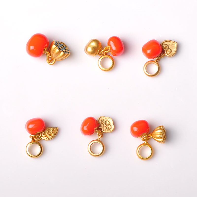 高保色古法沙金柿子配件吊坠