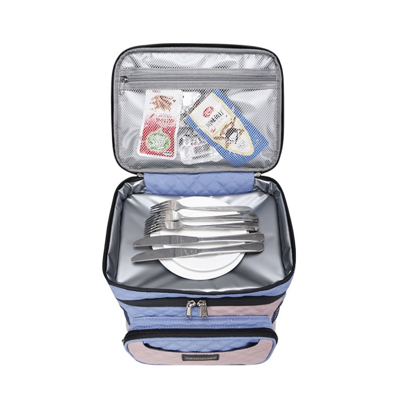 双层手提包保温袋菱格上班族带饭手提袋饭袋便当包饭盒袋子午餐包