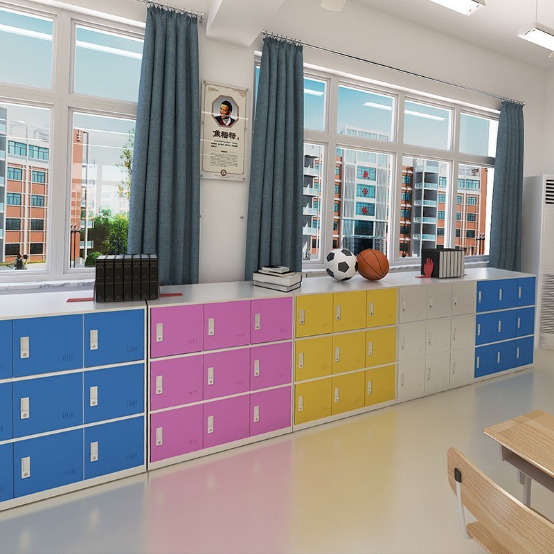 学生书包柜教室彩色带锁储物柜幼儿园多门收纳柜宿舍更衣柜铁皮柜