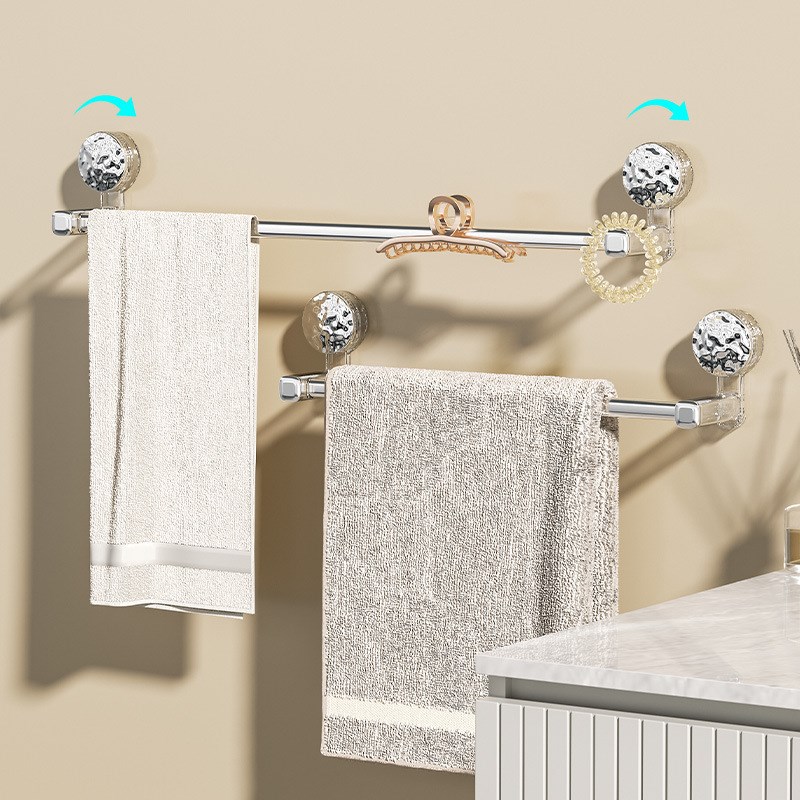 吸盘毛巾架卫生间免打孔浴巾架子壁挂浴室置物单挂杆架洗手间极简