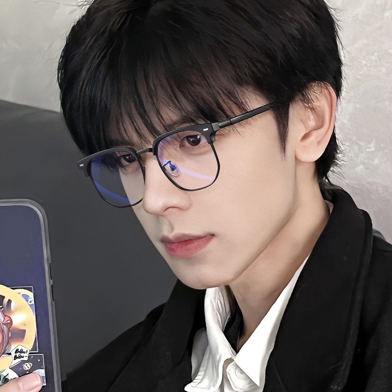 男性眼镜黑银框眉毛框平光镜防蓝光女素颜显瘦镜架成品有度数眼镜