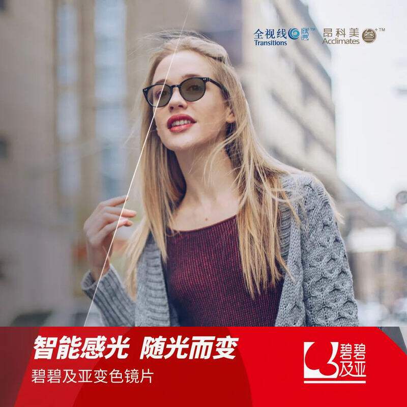 依视路碧碧及亚BBJY昂科美叁变色镜片膜变灰非球面配近视眼镜