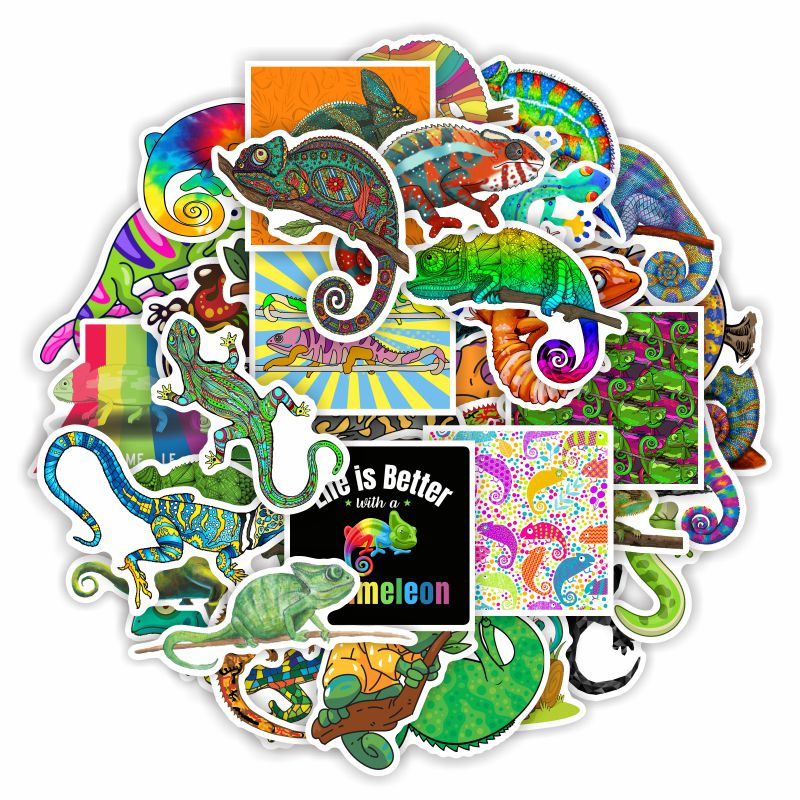 50张可爱变色龙卡通动漫防水装饰贴画充电宝电动车平板笔记本手账本