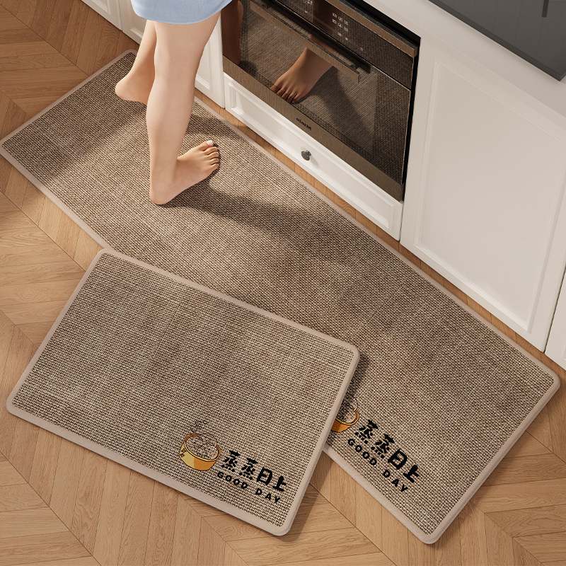 亚麻编织厨房地垫卡通高级感吸水吸油防滑专用耐脏地毯长条脚垫子,居家布艺,厨房地垫,淘宝优惠券,粉丝福利购,淘宝优惠卷