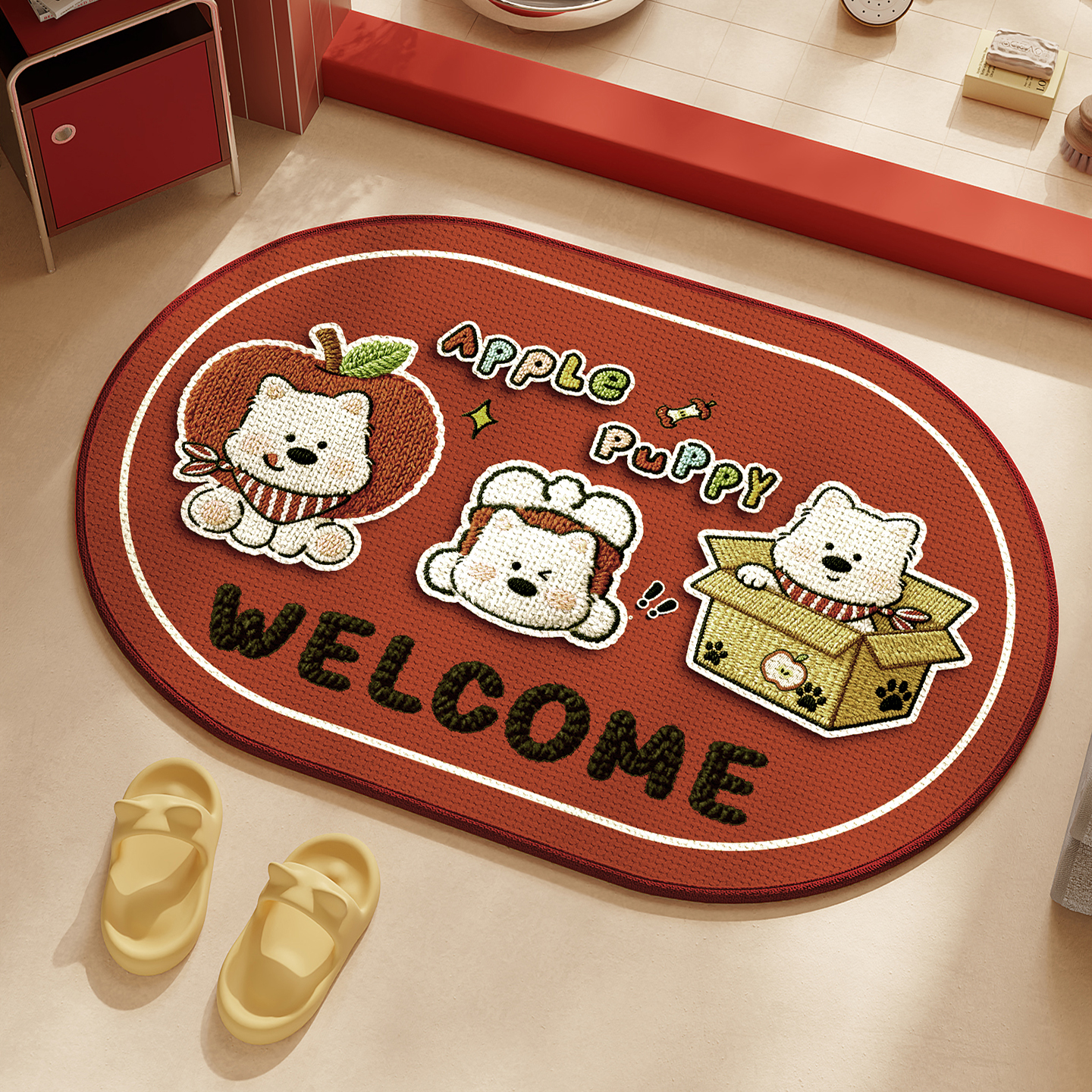 亚麻地垫红色喜庆卫生间吸水门垫