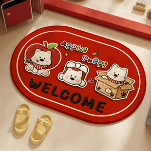 亚麻地垫红色喜庆卫生间吸水门垫厕所洗手间防滑脚垫新年浴室地毯