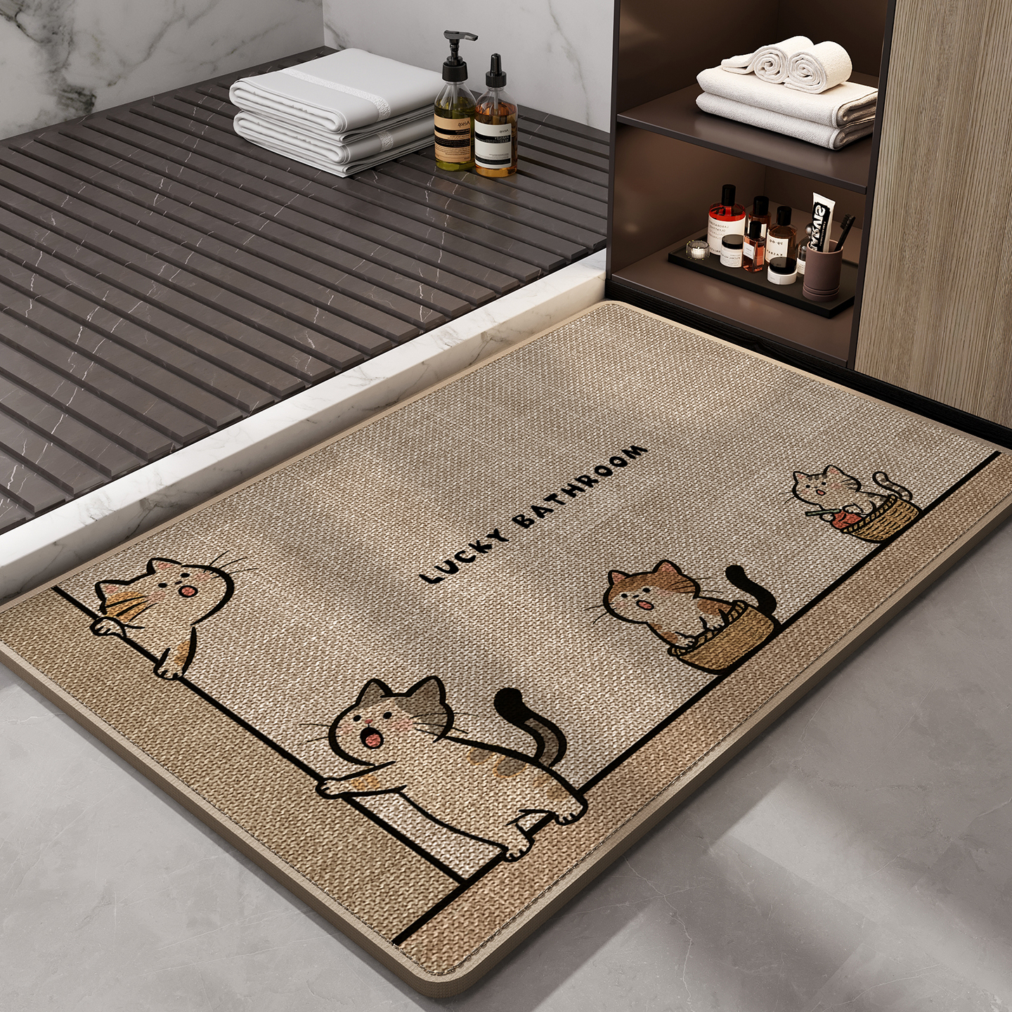 亚麻编织浴室地垫卫生间高级吸水