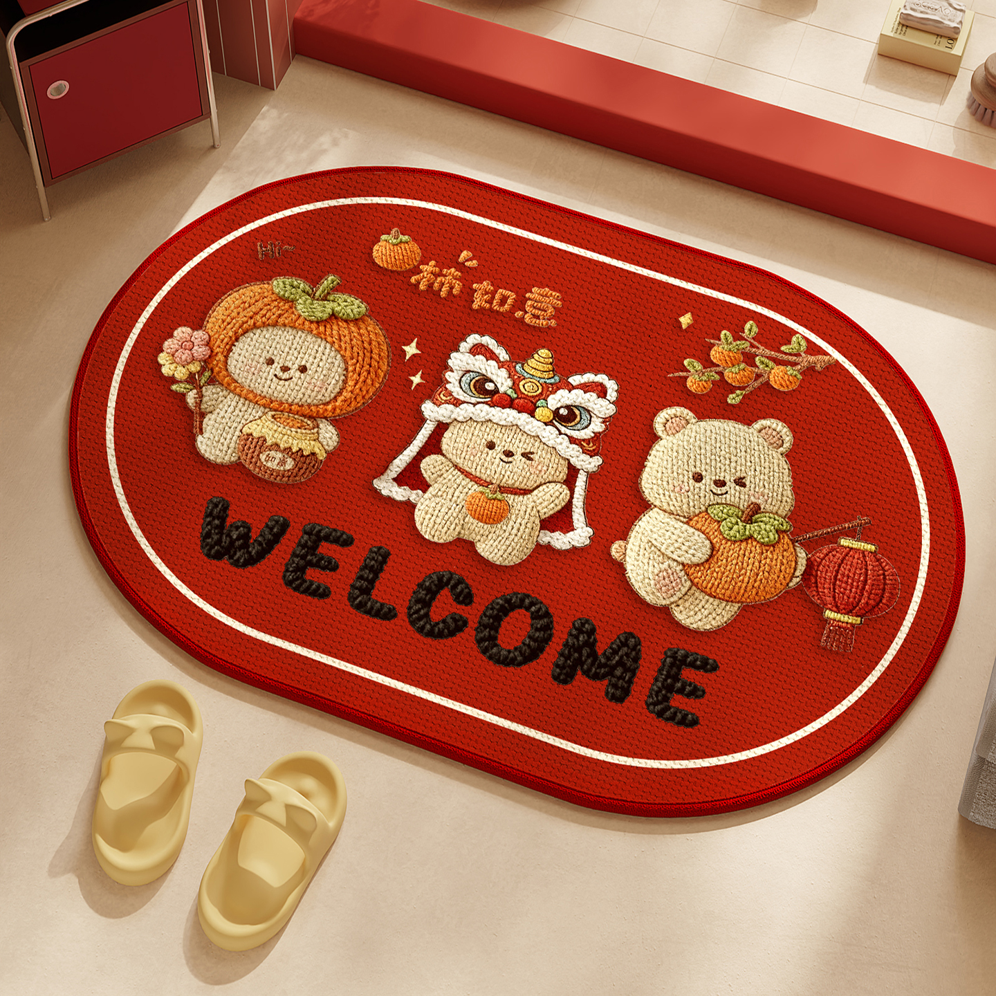 新年地垫浴室吸水速干蹭脚垫红色