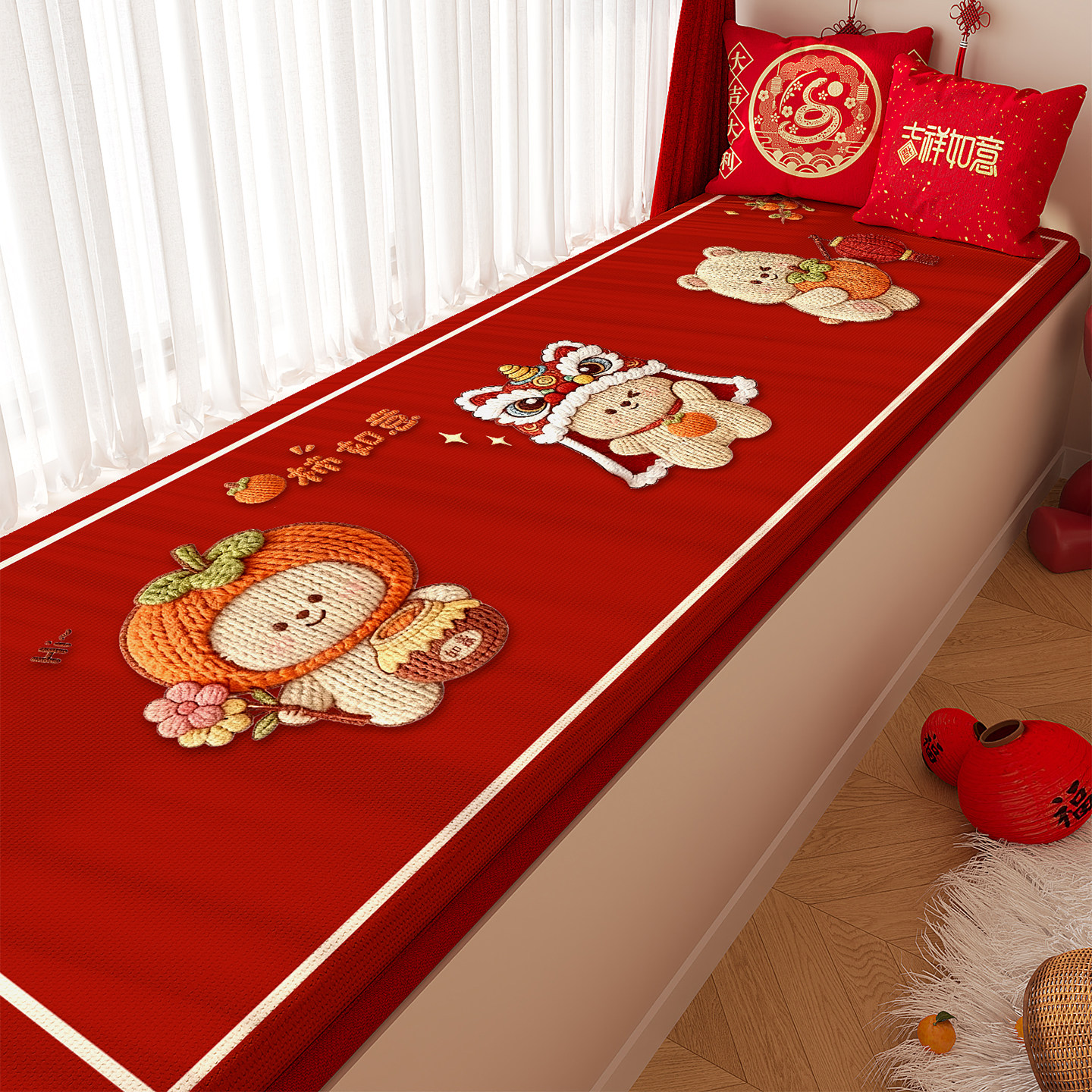 2026新款亚麻编织加厚海绵飘窗垫