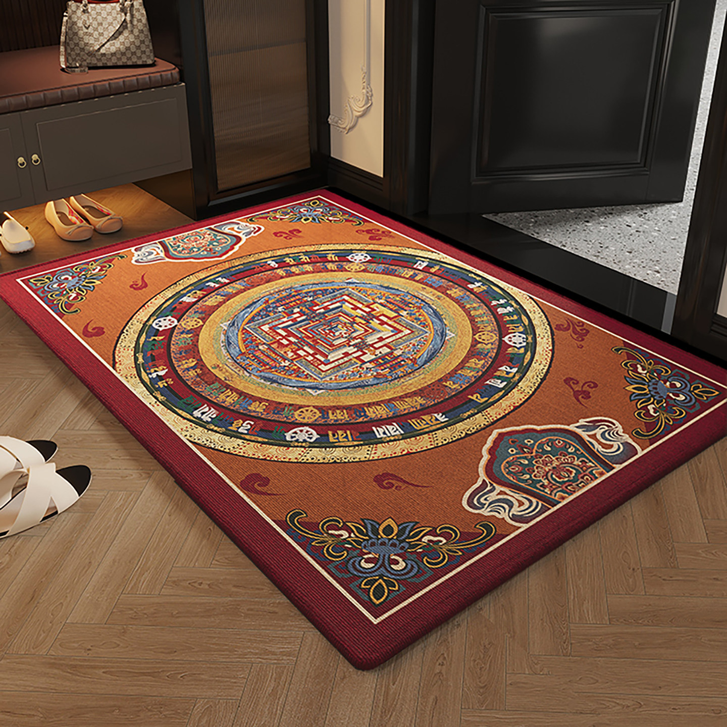 中古民族风美式高级感入户门垫玄关地毯新年防滑门口地垫进门脚垫,居家布艺,入户地垫,淘宝优惠券,粉丝福利购,淘宝优惠卷