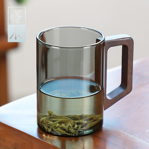 玻璃绿茶杯茶水分离泡茶杯大容量带把手过滤个人专用喝茶招待水杯