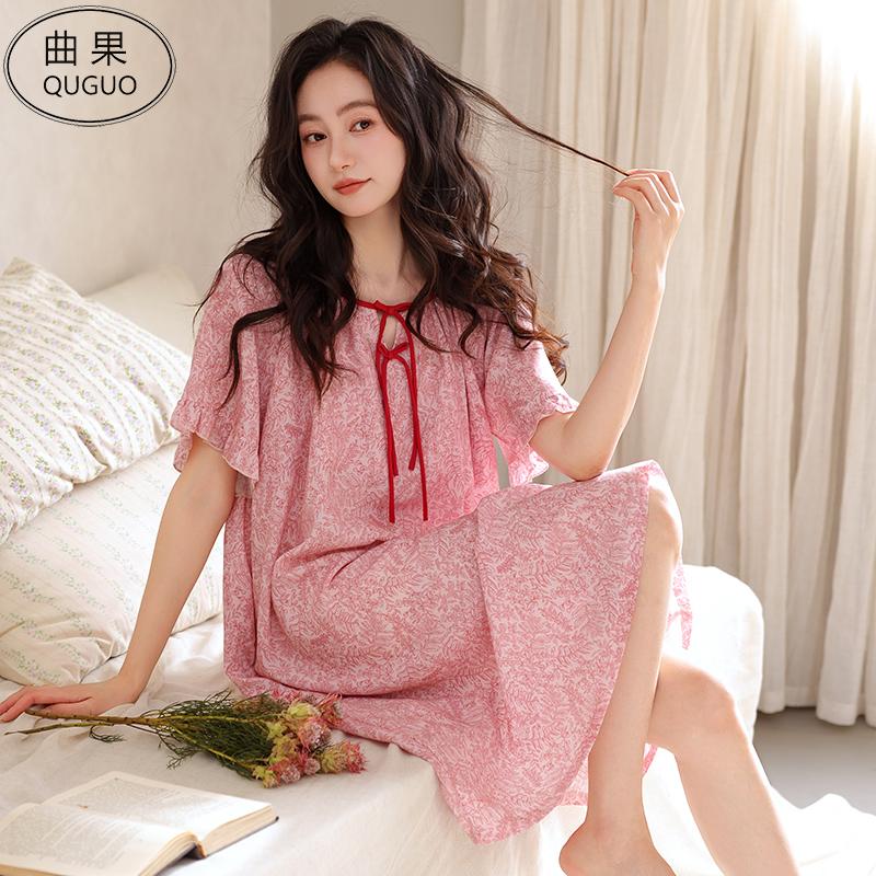 2026新款睡裙女夏季梭织莱赛尔短袖中长裙薄款夏天中年妈妈连衣裙