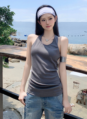 KRO夏季新款美式复古辣妹挂脖吊带背心外穿内搭扭结美背上衣女