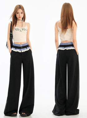 KRO花边格子腰西裤2025春夏新款高腰复古小众设计休闲长裤&加长裤