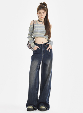 【雪欧尼粉丝专享】KRO美式复古加绒直筒裤宽松百搭高腰阔腿裤女