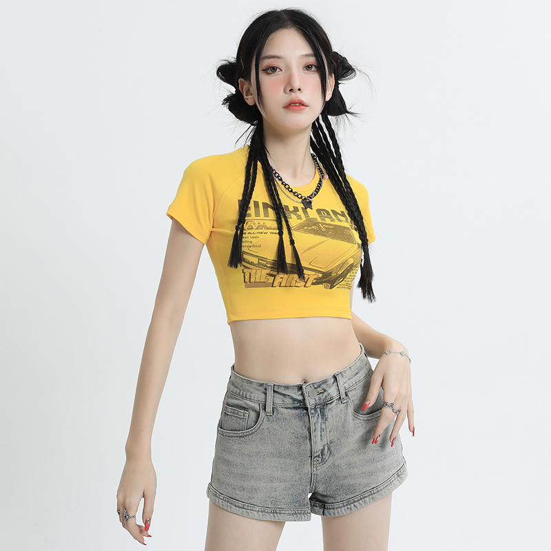 KRO牛仔短裤复古辣妹高腰