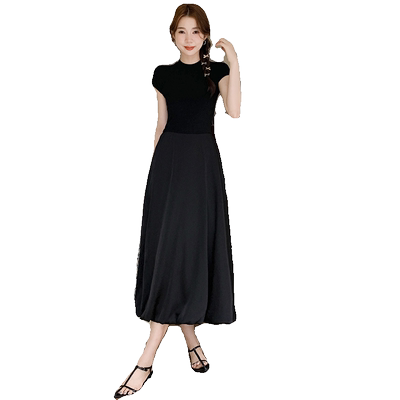 KRO夏季时尚休闲简约半高领甜美纯色修身荷叶边裙淑女背带连衣裙