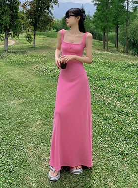KRO美式纯欲高级连衣裙2024春夏新款修身显瘦弹力吊带连衣长裙