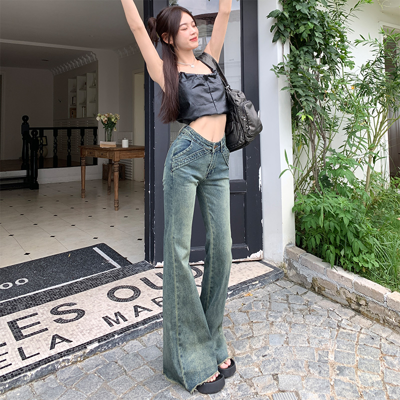 KRO微喇叭牛仔裤V型弹力低腰