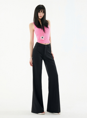 KRO夏季2025新款高腰微喇牛仔裤显瘦设计拖地阔腿裤春夏休闲女裤