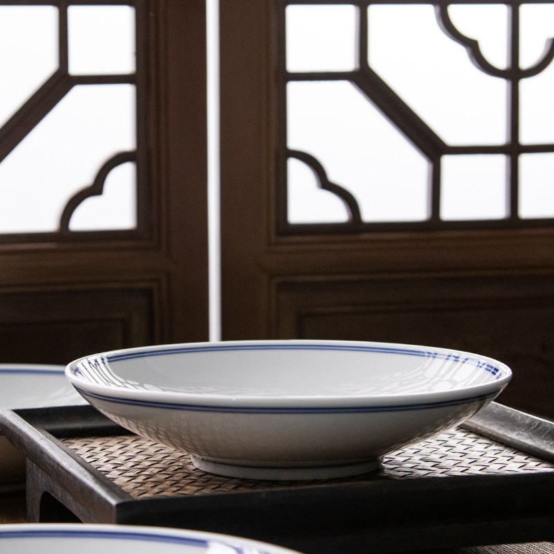 蓝边斗笠炒菜盘酒店浅口盘饭店广口盘中式餐厅商家用景德镇陶瓷盘,餐饮具,盘,淘宝优惠券,粉丝福利购,淘宝优惠卷