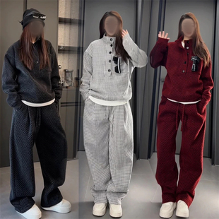 炎炎服饰 定制情侣款加绒套装抗皱纹理提花立领上衣休闲裤两件套