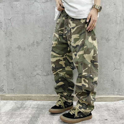尹小鸡 冬季宽松加绒加厚保暖复古伐木迷彩工装裤休闲裤男女
