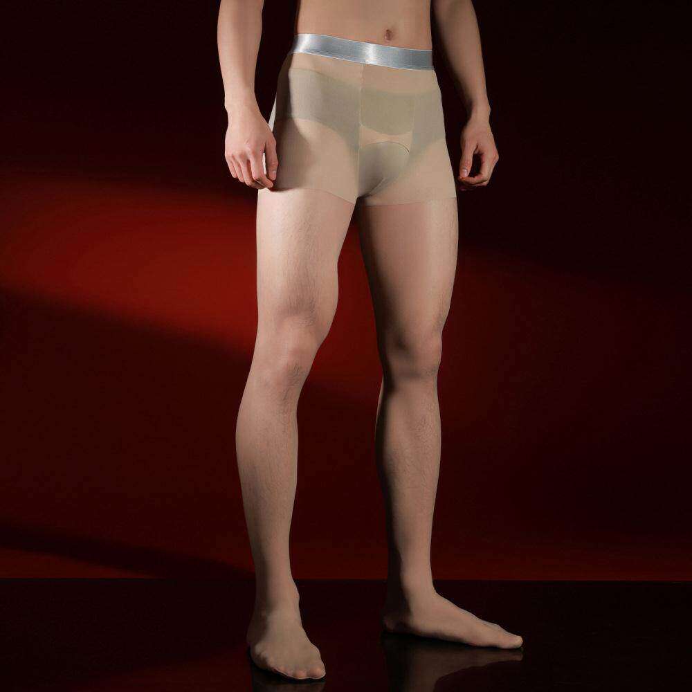 男士冰丝无痕银边包芯丝袜大码宽腰商务打底裤成熟超薄高弹