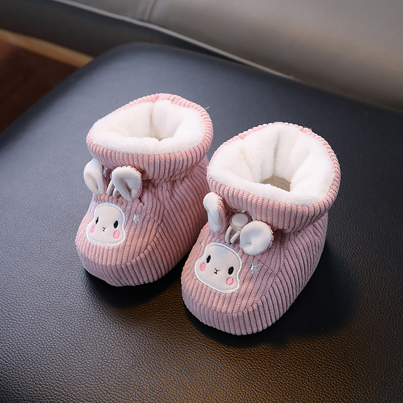 可爱兔子新生婴儿棉鞋宝宝秋冬加厚绒脚套0-3-12月学步鞋防掉防滑