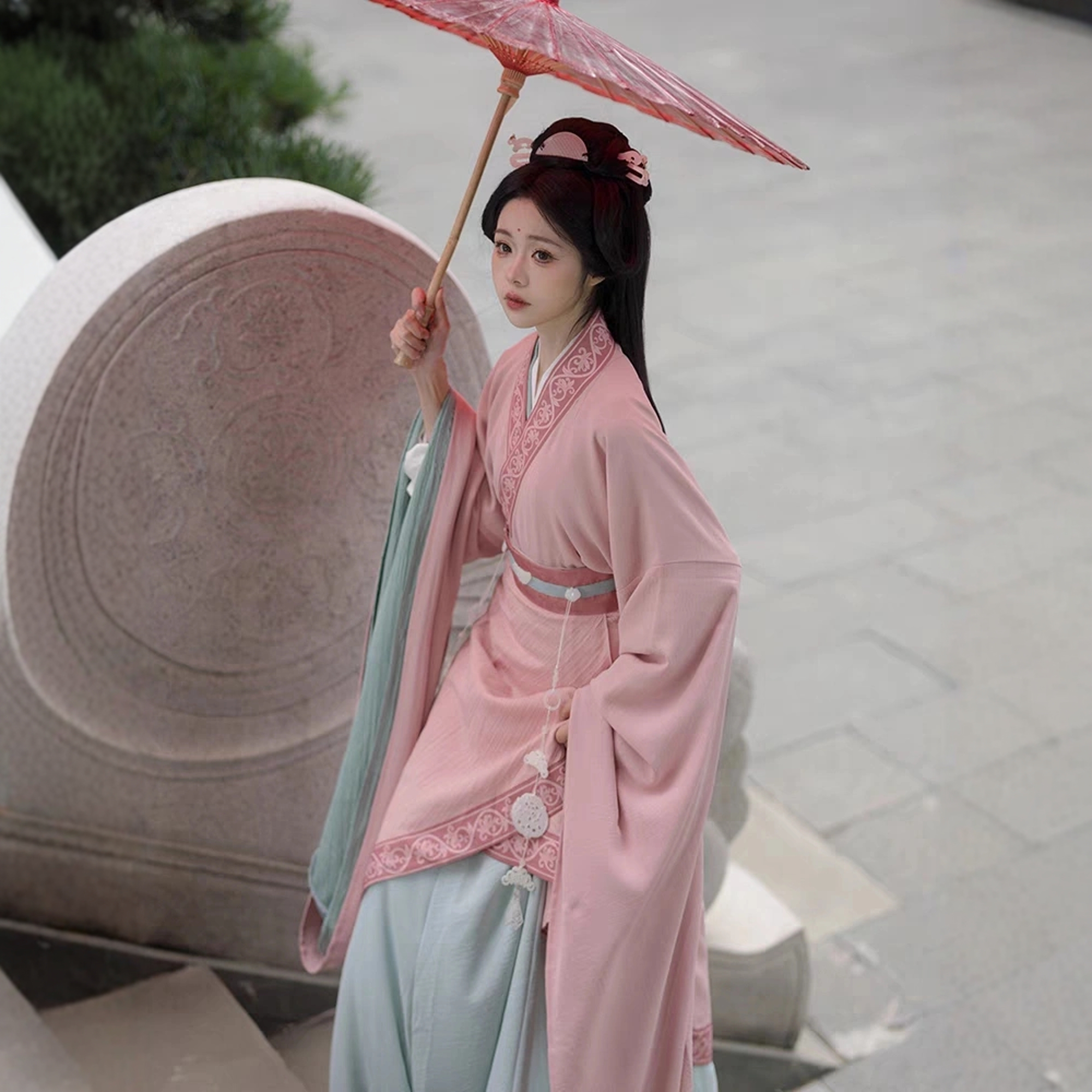 原创汉服女【小玉】山海记魏晋南北朝齐腰粉色战国袍斗篷秋冬季款