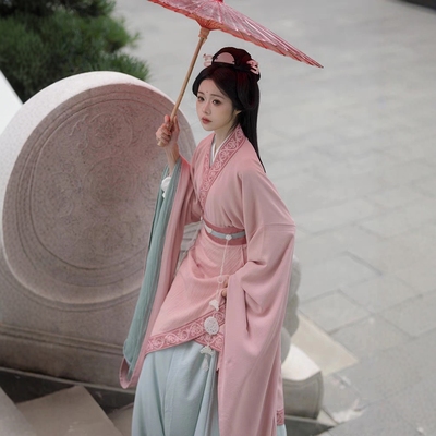 原创汉服女【小玉】山海记魏晋南北朝齐腰粉色战国袍斗篷秋冬季款