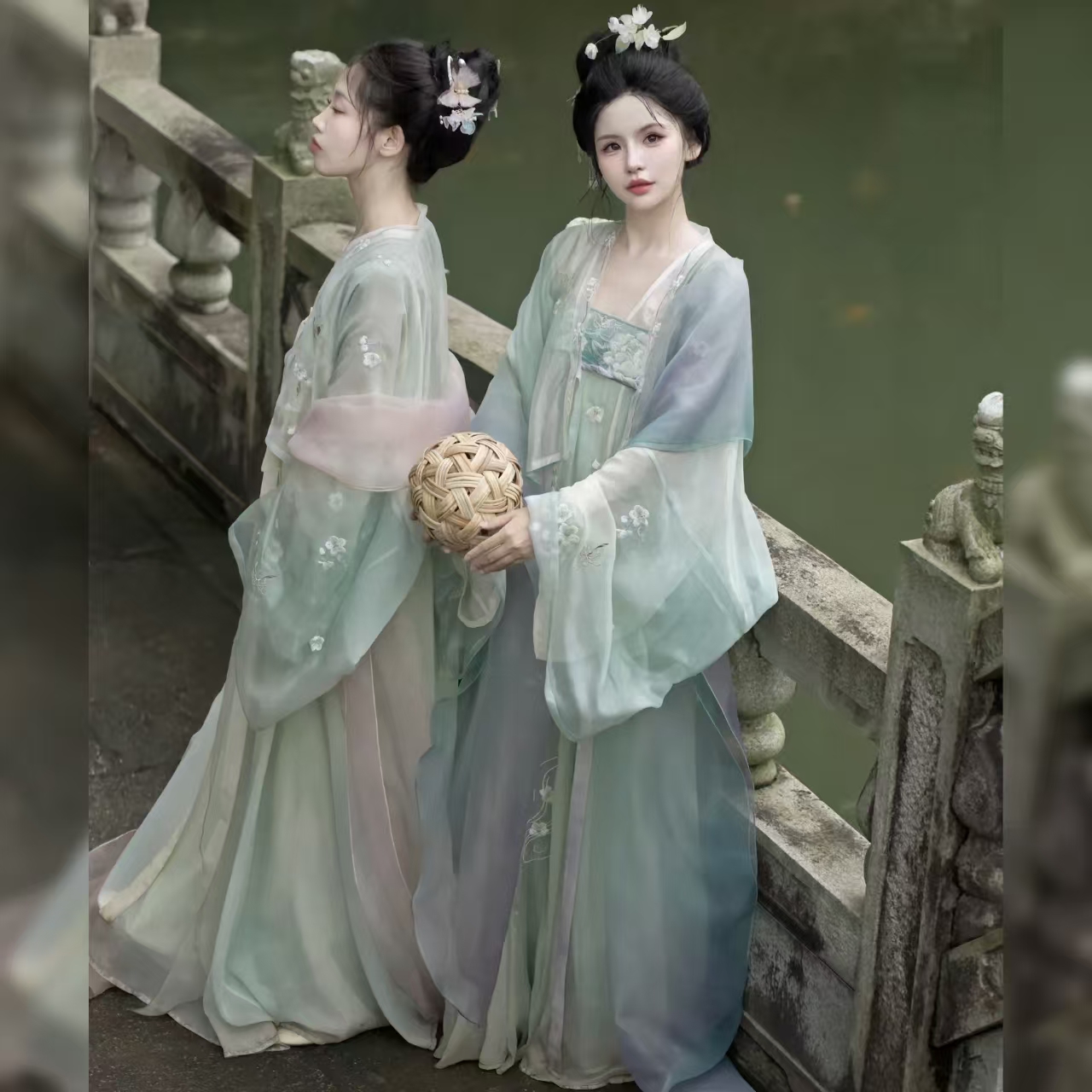 原创汉服女【不系舟-梨花】法门寺披纱重工刺绣大袖衫齐胸裙古装