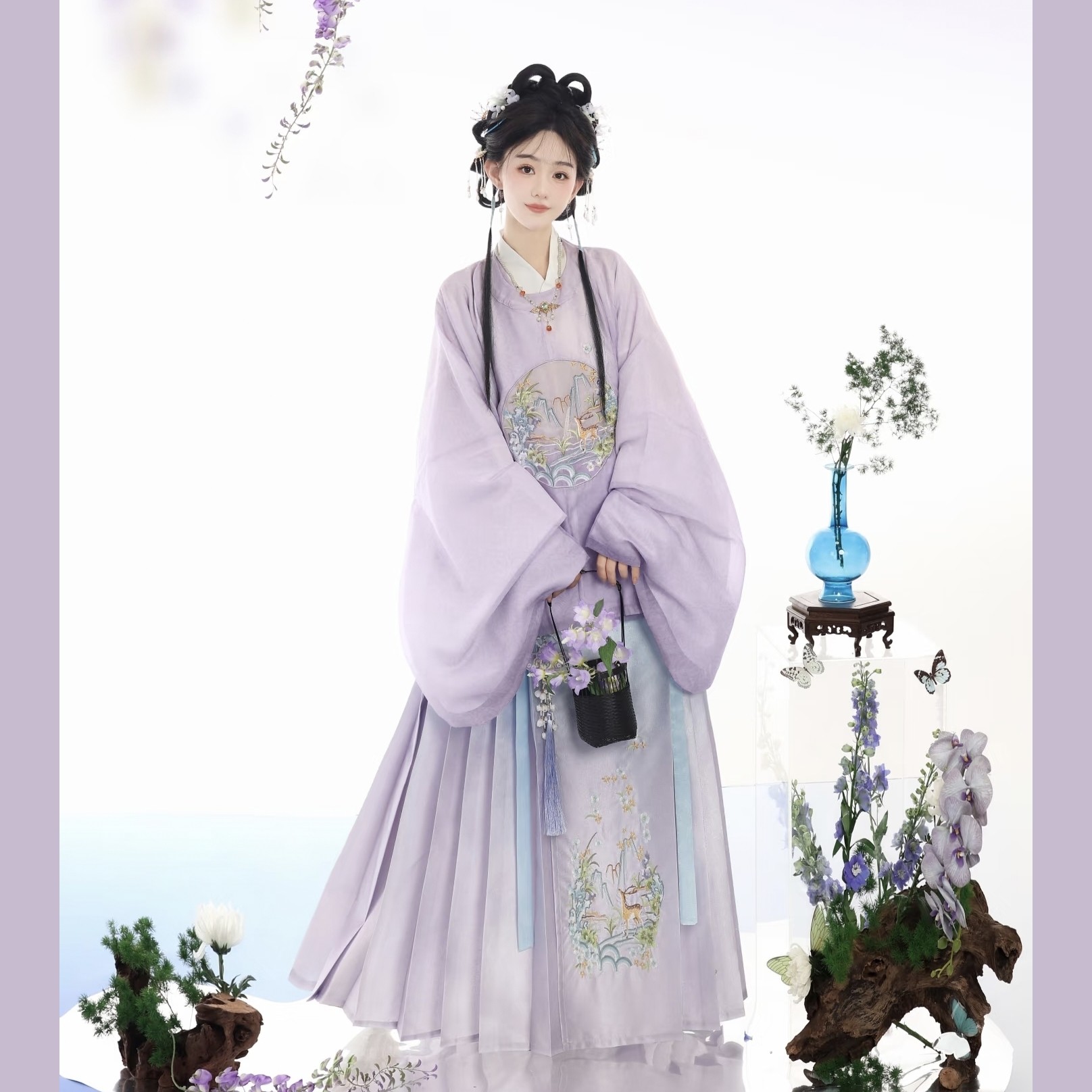 原创汉服女【七巧】明制刺绣圆领补服琵琶袖马面裙紫色套装秋冬款