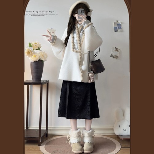 原创汉服女【暖暖】明制改良日常交领飞机袖外套汉元素套装冬季款