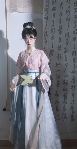 原创汉服女【茗月萱】唐制坦领唐褙子圆领衫齐腰八破裙日常夏季款