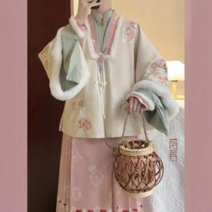 原创汉服女【粉黛】明制加绒加厚披袄琵琶袖里衣马面裙套装冬季款