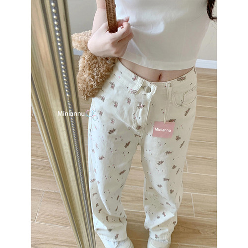 特大码美式ins卡通印花显瘦长裤