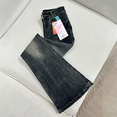 女装 韩版 设计感褶皱微喇牛仔裤 大码 女胖mm高腰弹力不贴腿喇叭裤 子