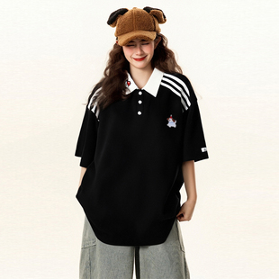 300斤特大码 t恤女胖mm黑色遮肉显瘦上衣 韩系简约卡通刺绣学生短袖