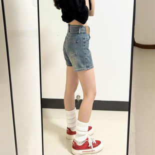 显瘦a字热裤 大码 女小个子修身 胖mm美式 子 vibe辣妹风弹力牛仔短裤