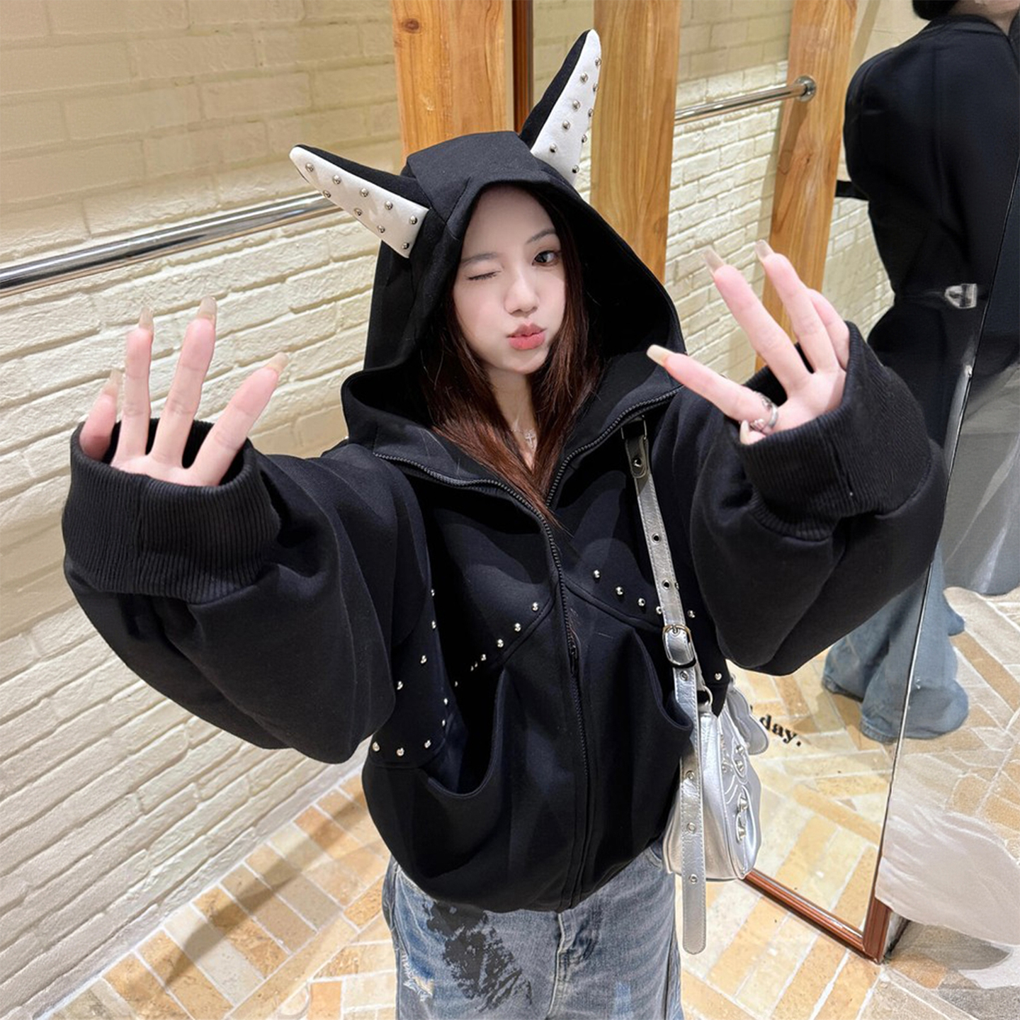 大码女装胖mm慵懒风学生套头卫衣