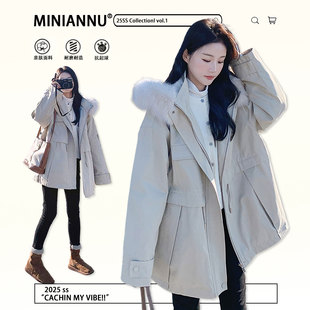 减龄连帽厚实保暖棉服女胖mm设计感毛绒外套 时尚 300斤特大码 女装