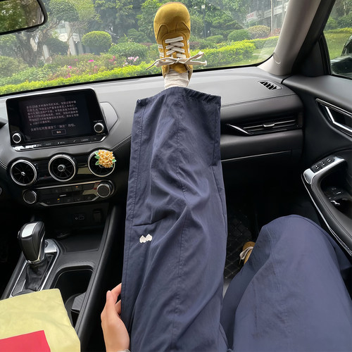 大码女装胖mm藏青色宽松显瘦长裤