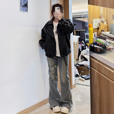 特大码女装修身显瘦遮肉牛仔裤女