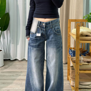 子 女胖mm梨型身材遮肉显瘦直筒裤 300斤特大码 蓝色高街辣妹牛仔裤
