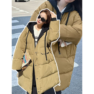 特大码 羽绒棉服女秋冬胖mm减龄连帽棉衣加厚保暖外套潮 女装 中长款