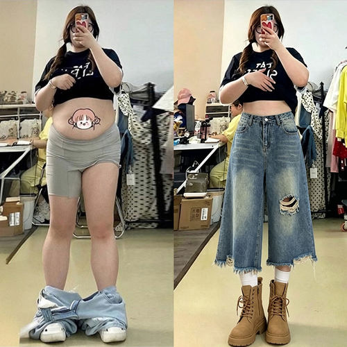 特大码胖mm复古美式vibe风短裤子