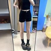 女装 黑色学生牛仔短裤 女2025夏季 胖mm大码 穿搭高腰弹力辣妹热裤 子