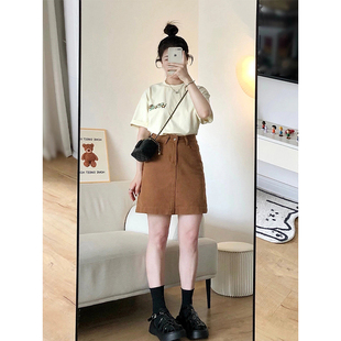 胖mm显瘦a字包臀裙子 美拉德棕色牛仔半身短裙女夏季 300斤大码 女装